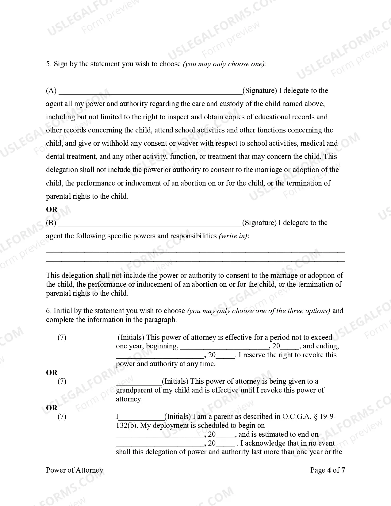 Preview Statutory Power of Attorney to delegate the power and authority for the care of a child