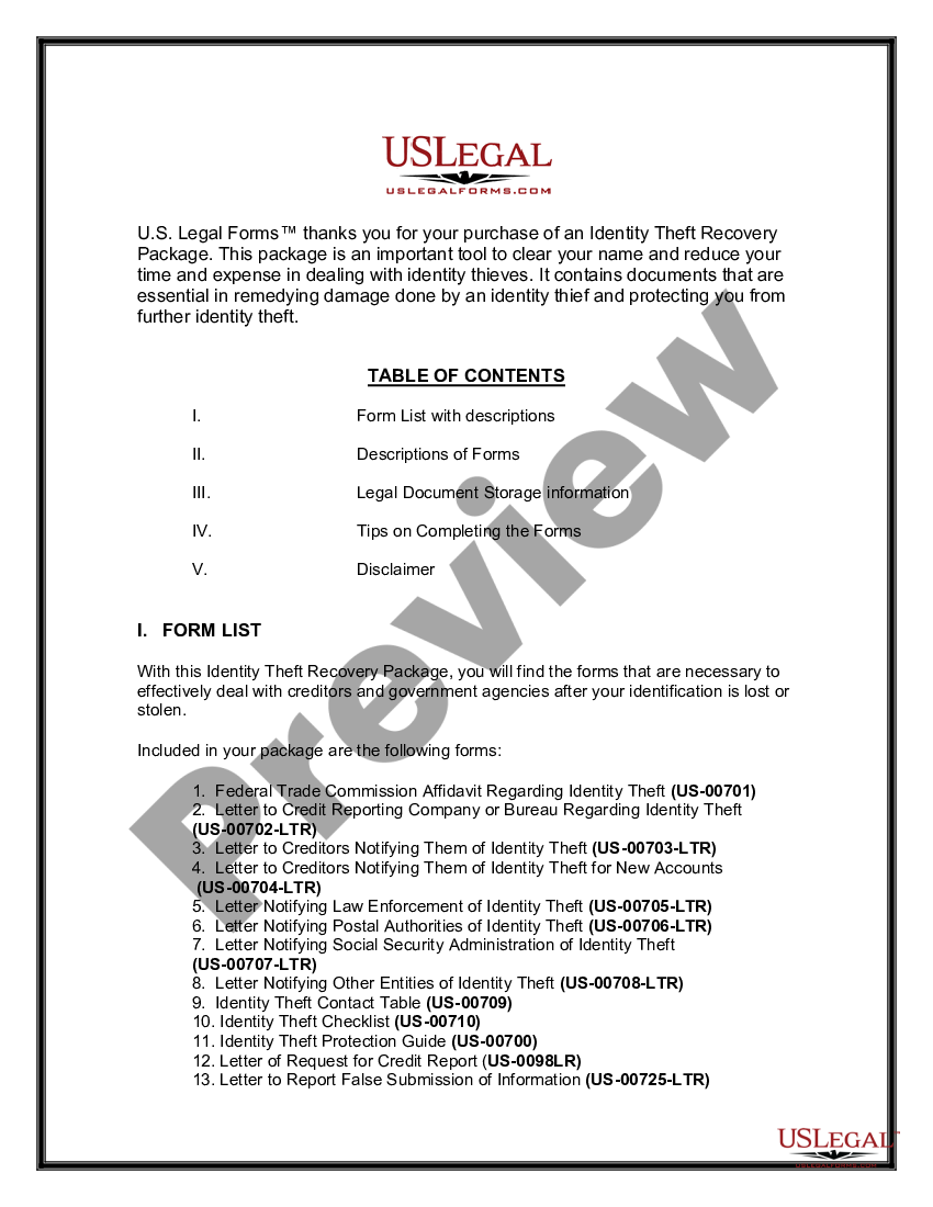 Georgia Identity Theft Recovery Package Georgia Theft Us Legal Forms 2997