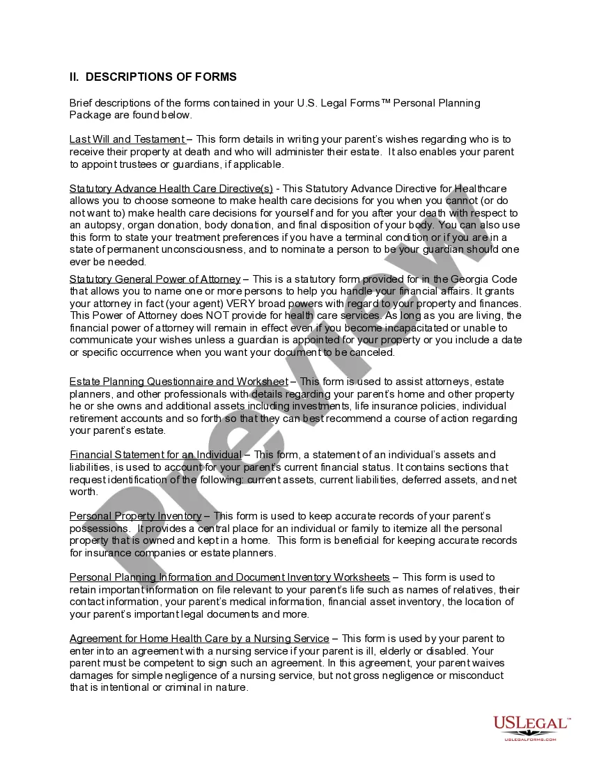 Preview Georgia Aging Parent Package