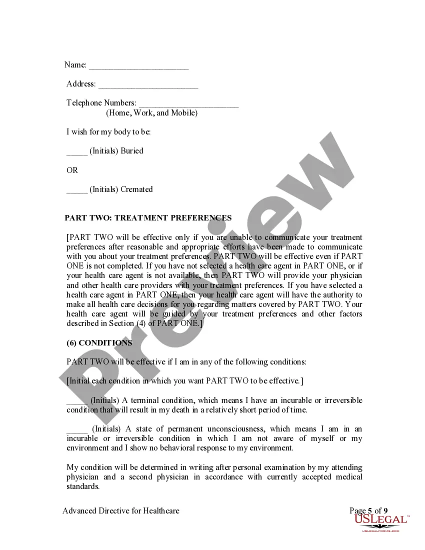 Preview Statutory Advance Directive for Healthcare