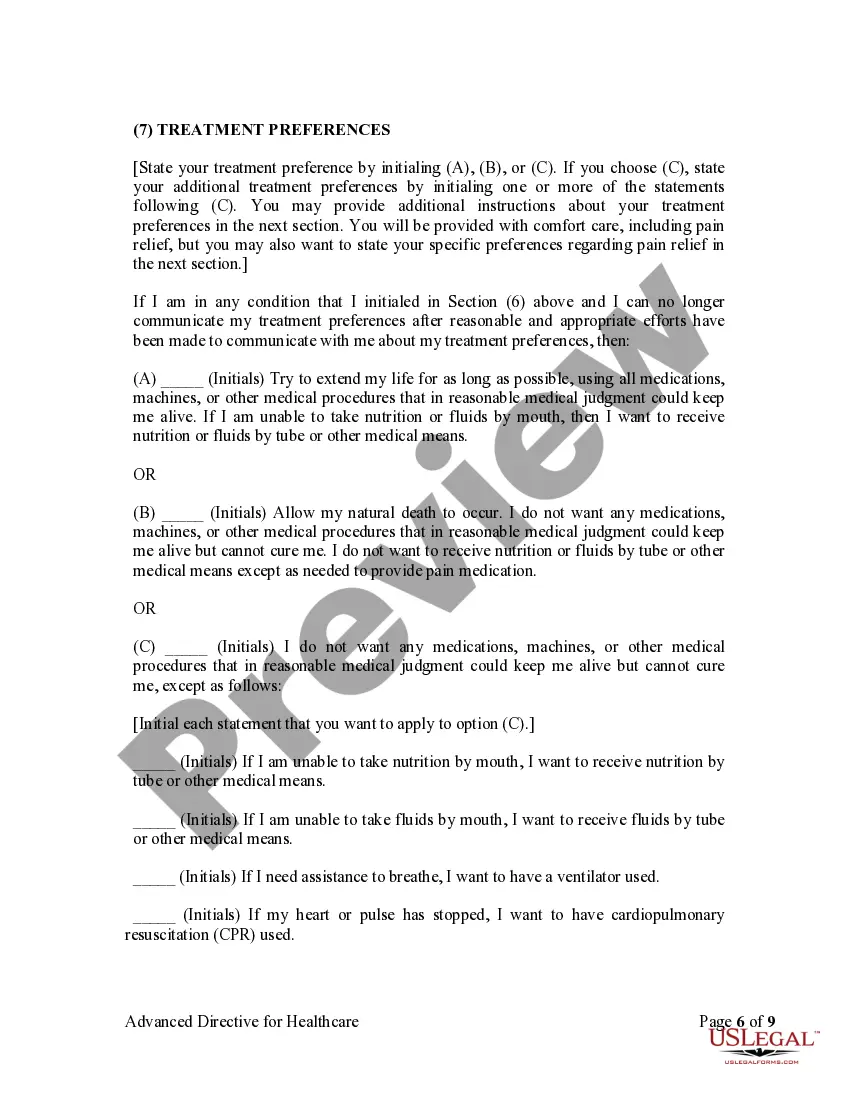 Preview Statutory Advance Directive for Healthcare