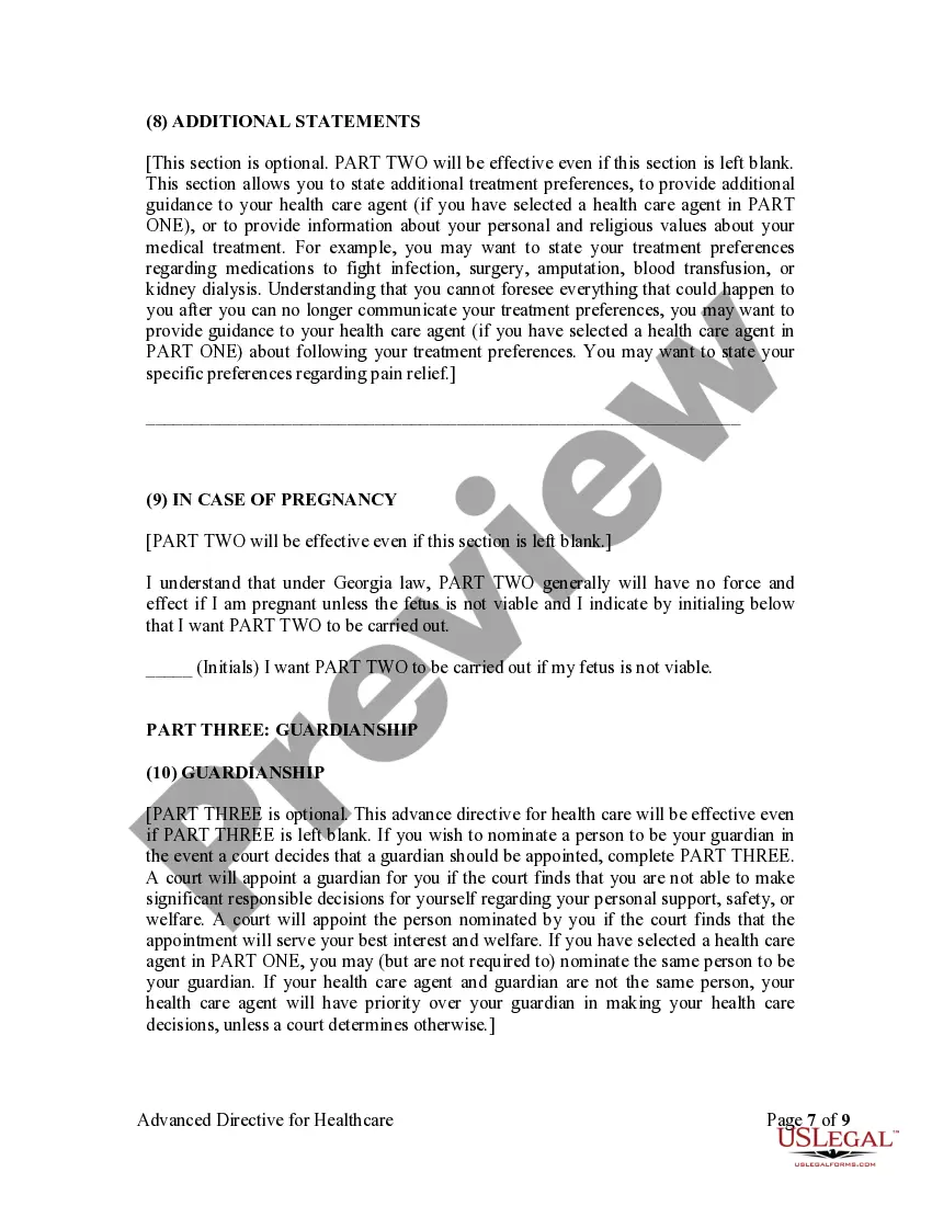 Preview Statutory Advance Directive for Healthcare