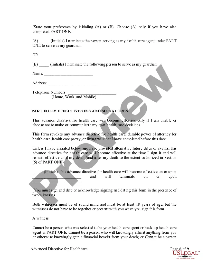 Preview Statutory Advance Directive for Healthcare