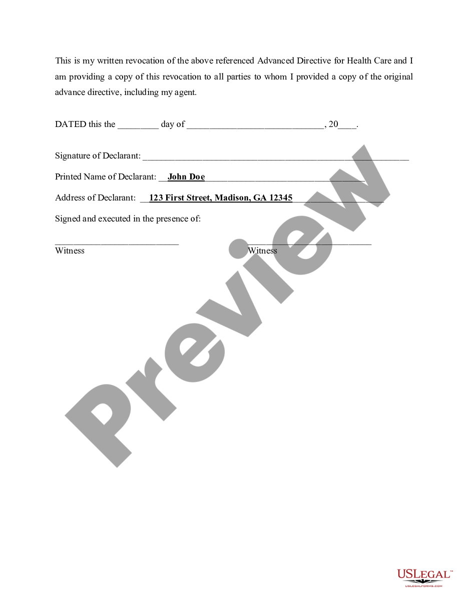 page 1 Revocation of Statutory Advance Directive for Healthcare preview