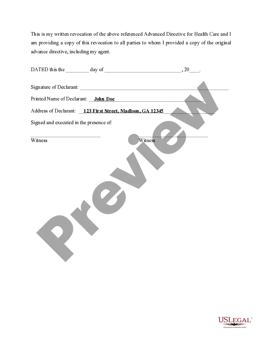Preview Revocation of Statutory Advance Directive for Healthcare