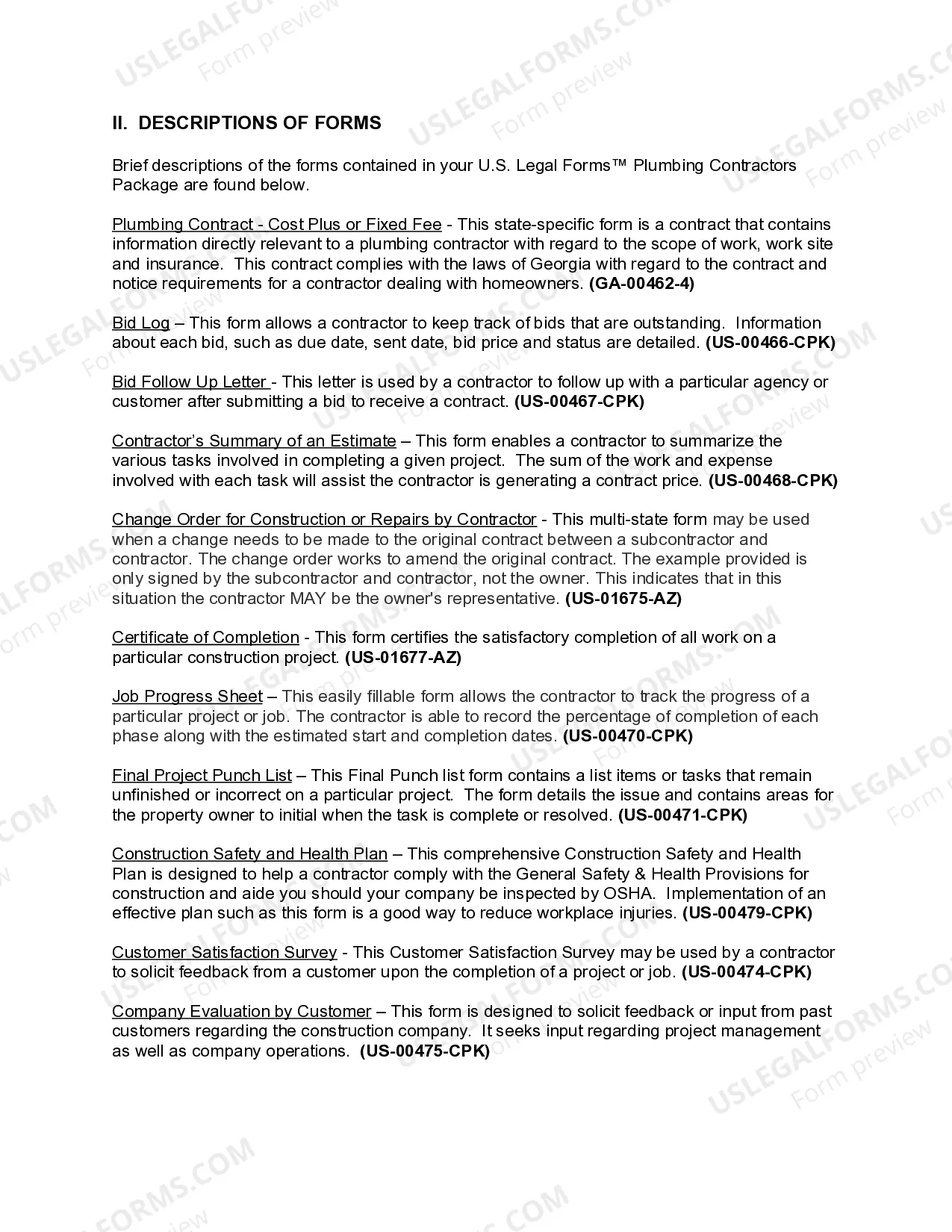 Preview Georgia Plumbing Contractor Package