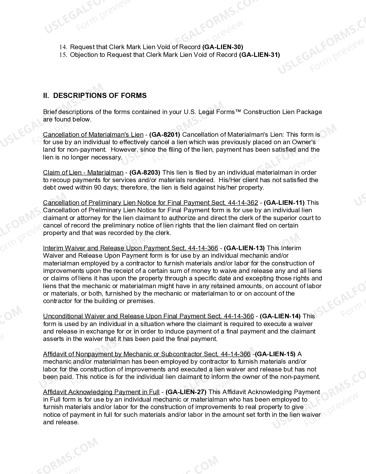 Georgia Construction or Mechanics Lien Package - Individual - Georgia ...