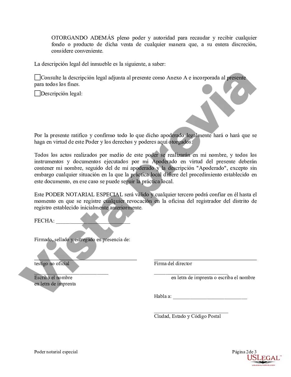 Preview Poder notarial especial o limitado para transacciones de venta de bienes raíces por parte del vendedor