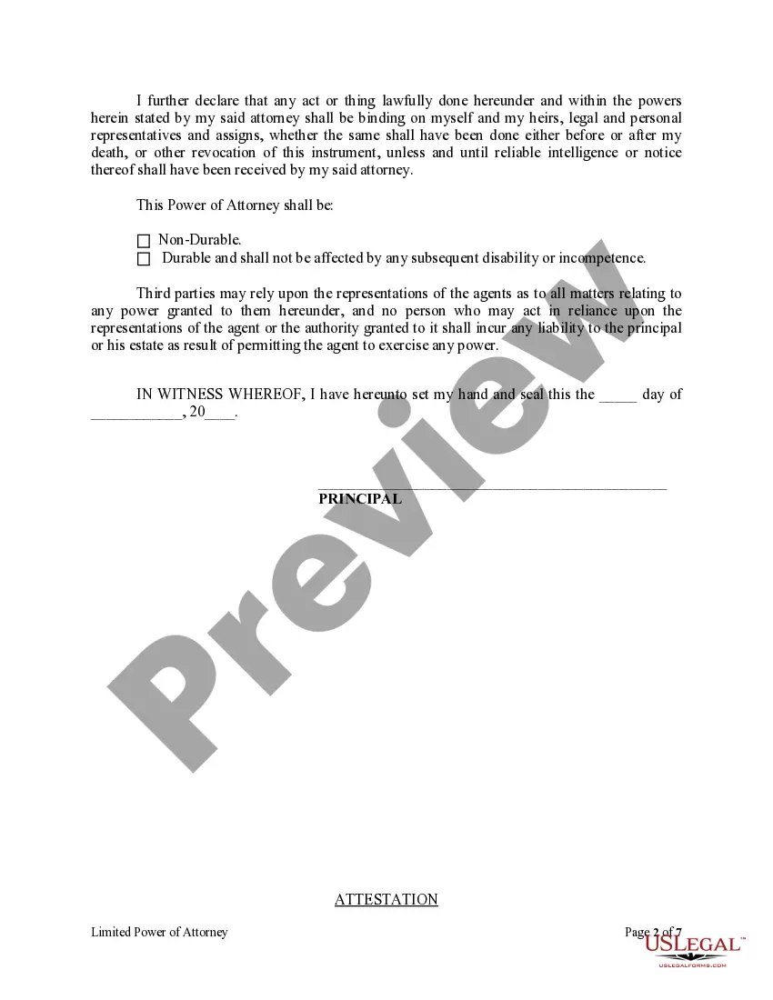 Preview Limited Power of Attorney where you Specify Powers with Sample Powers Included