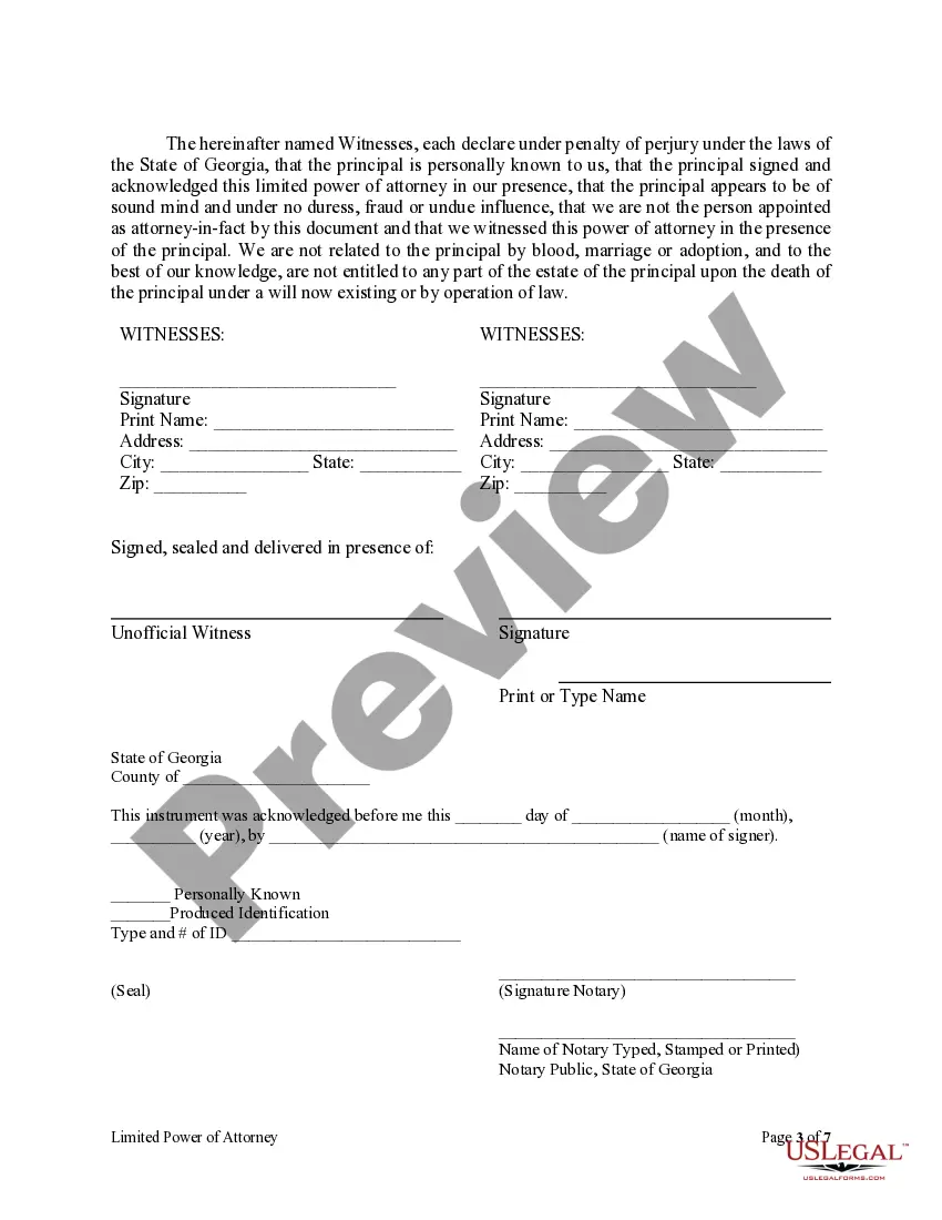 Preview Limited Power of Attorney where you Specify Powers with Sample Powers Included