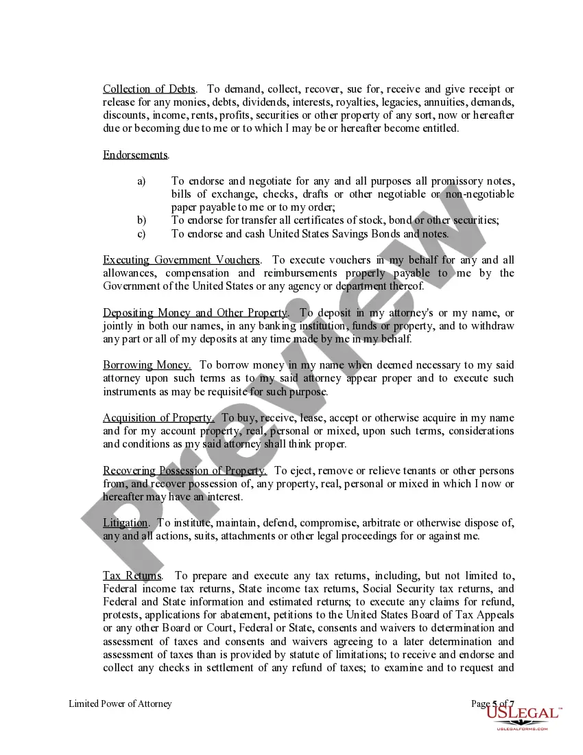 Preview Limited Power of Attorney where you Specify Powers with Sample Powers Included
