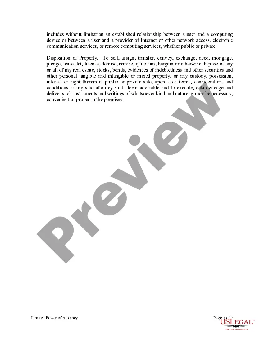 Preview Limited Power of Attorney where you Specify Powers with Sample Powers Included