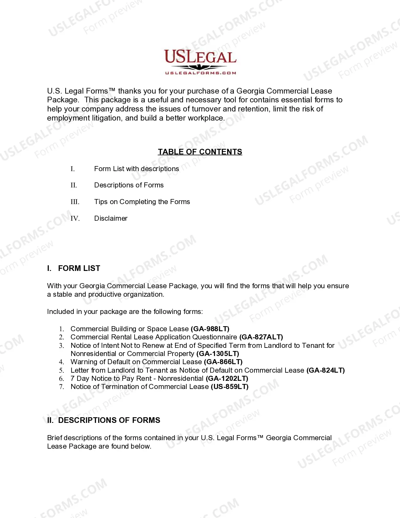 Preview Georgia Commercial Lease Package