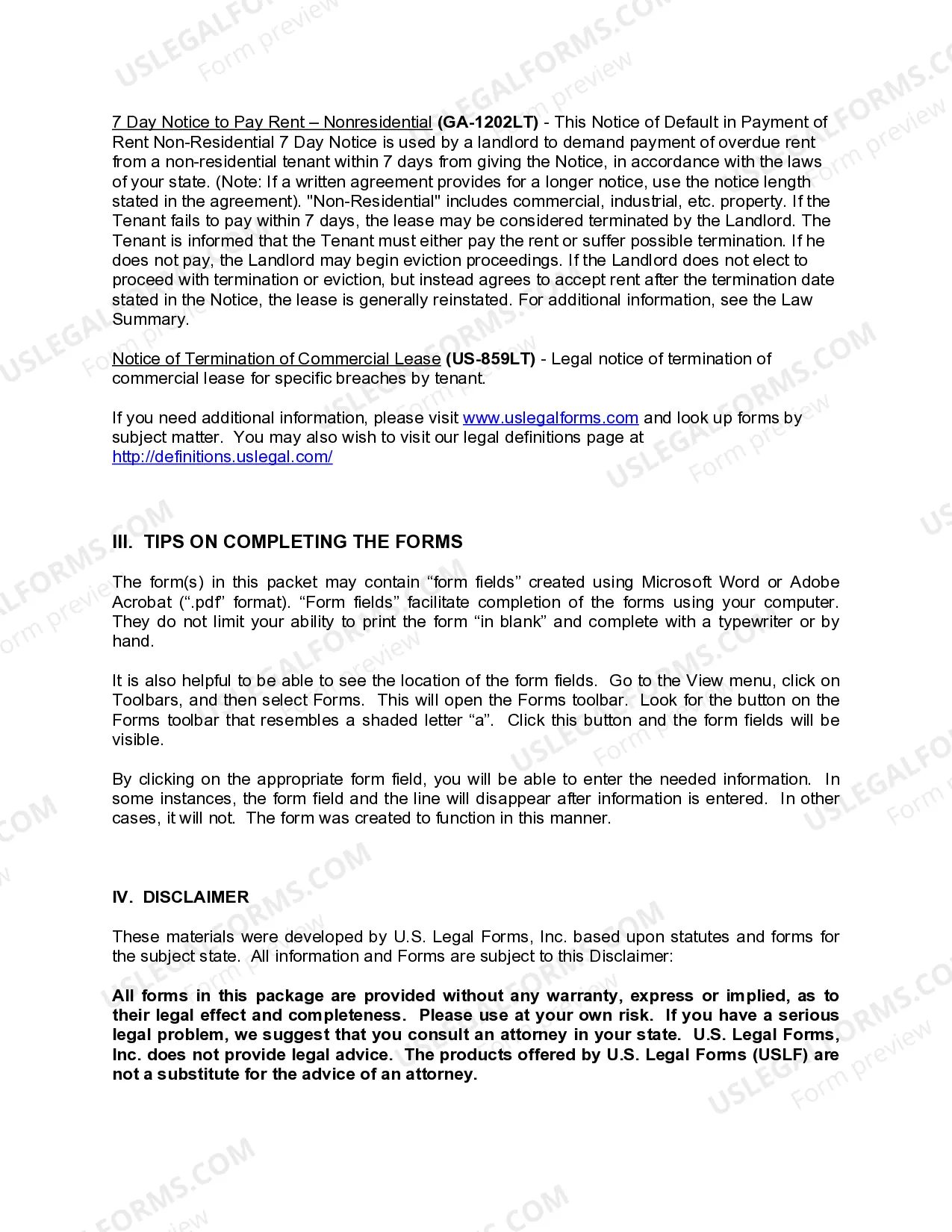 Preview Georgia Commercial Lease Package