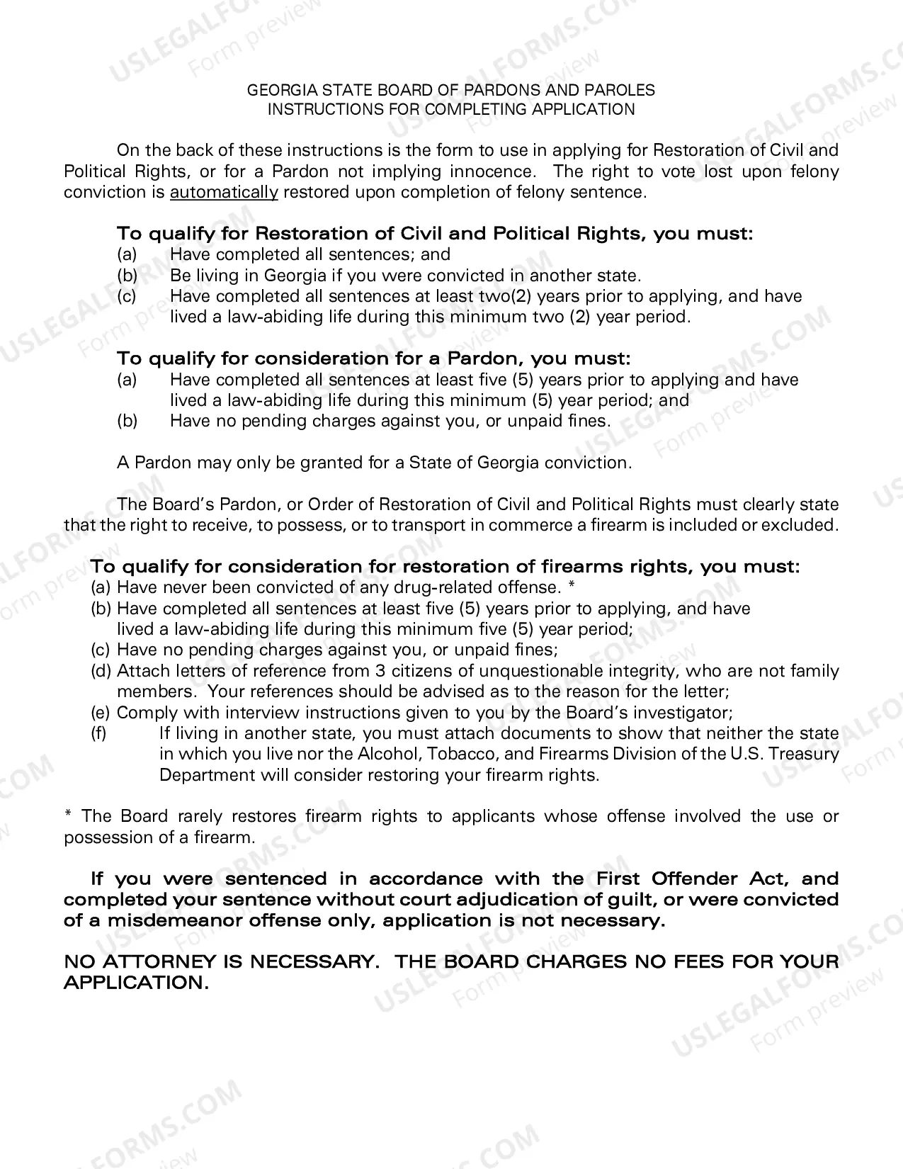Preview Application for Restoration of Rights - Pardon