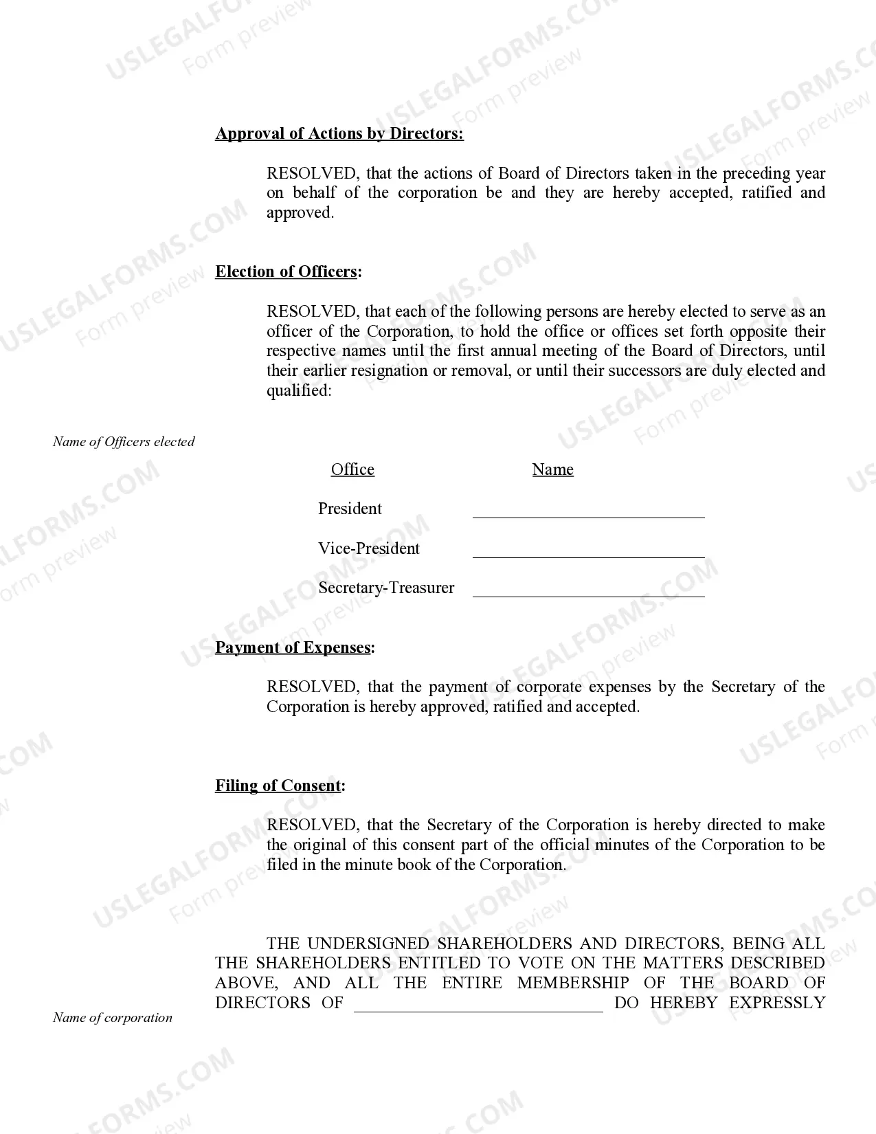 Preview Annual Minutes for a Georgia Professional Corporation