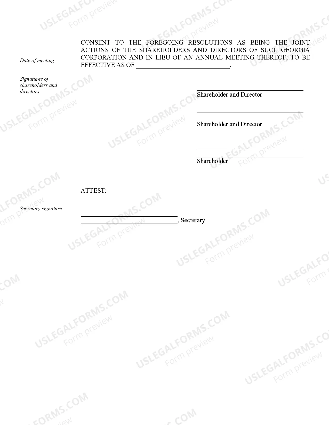 Preview Annual Minutes for a Georgia Professional Corporation