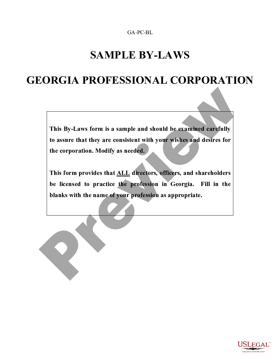 page 0 Sample Bylaws for a Georgia Professional Corporation preview