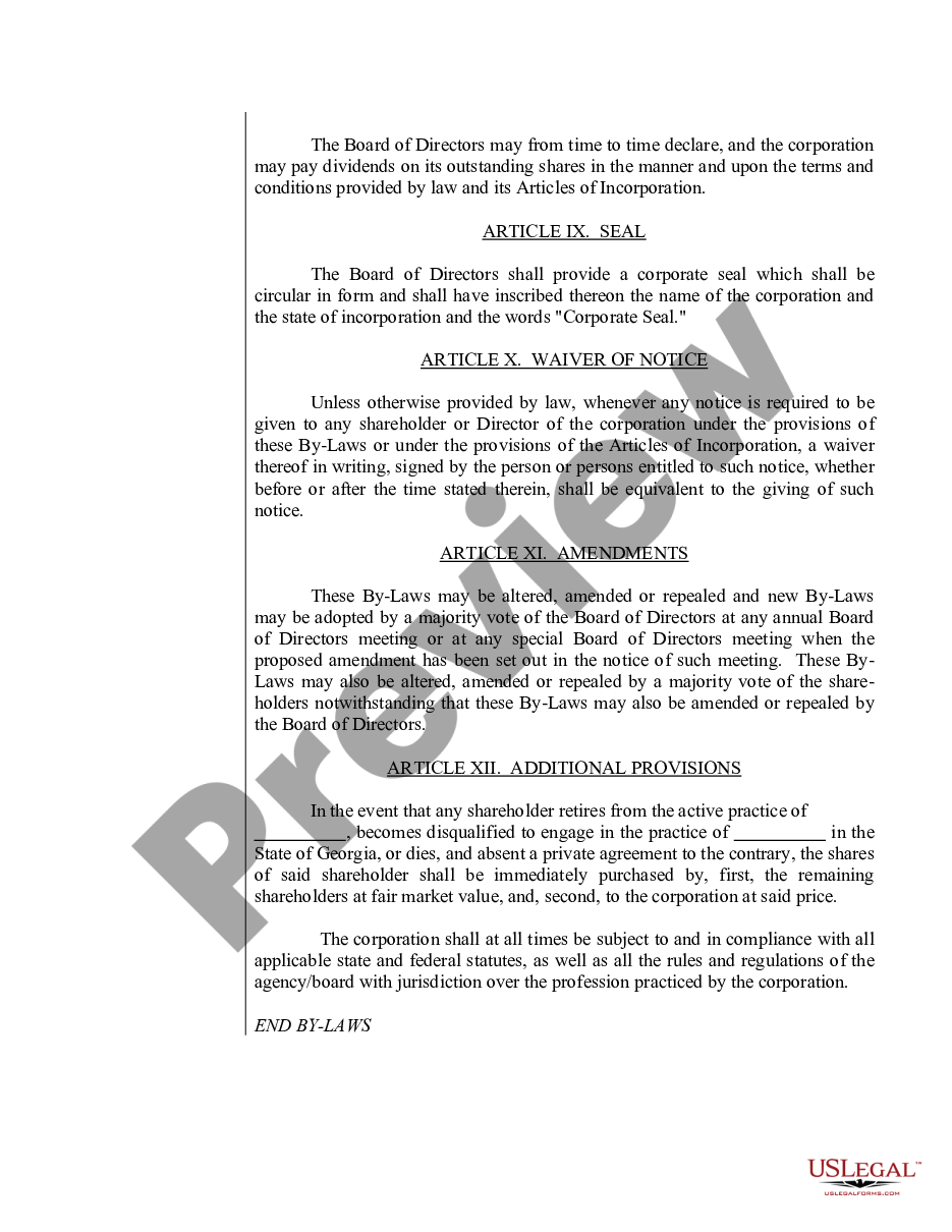 page 9 Sample Bylaws for a Georgia Professional Corporation preview
