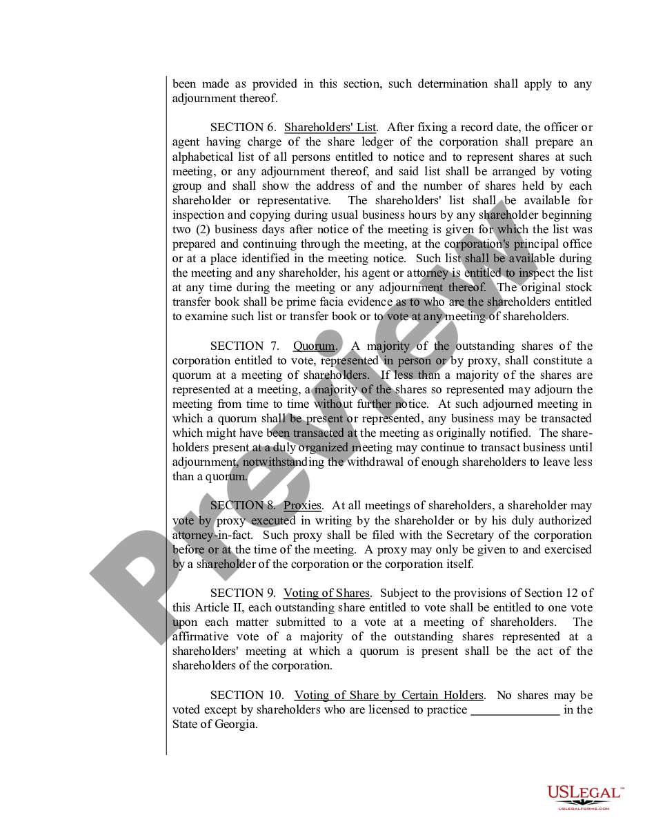 page 3 Sample Bylaws for a Georgia Professional Corporation preview