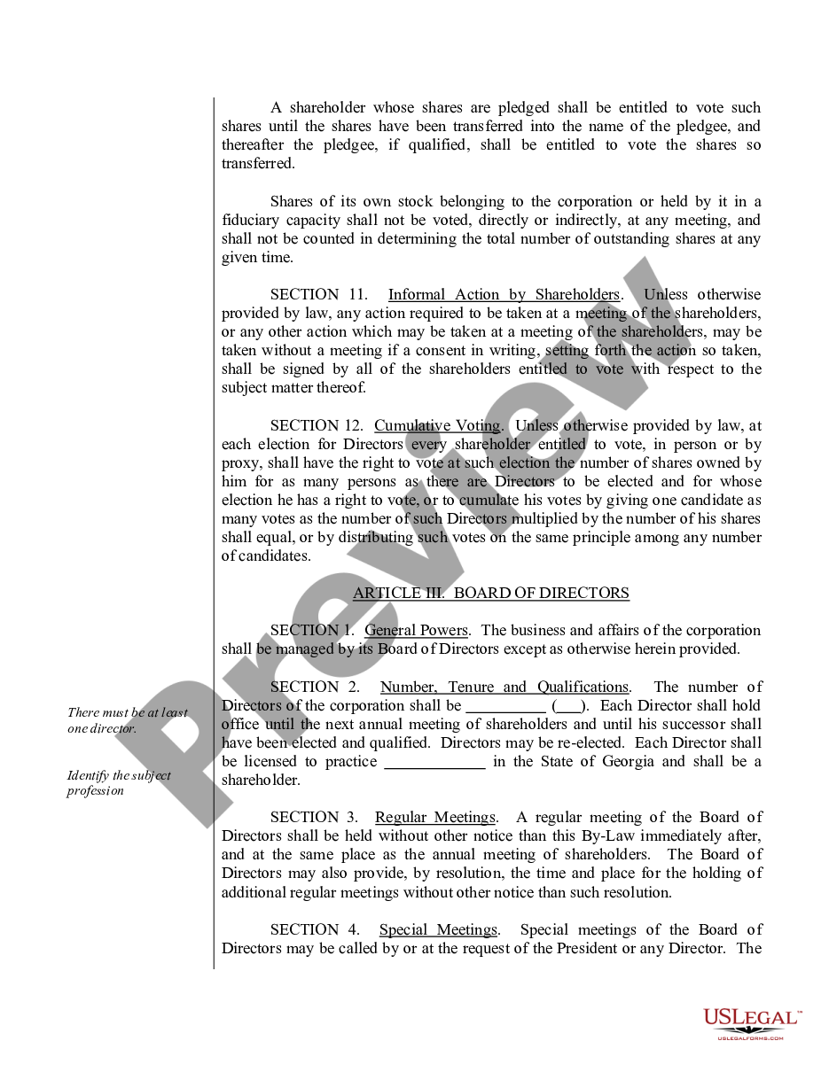page 4 Sample Bylaws for a Georgia Professional Corporation preview