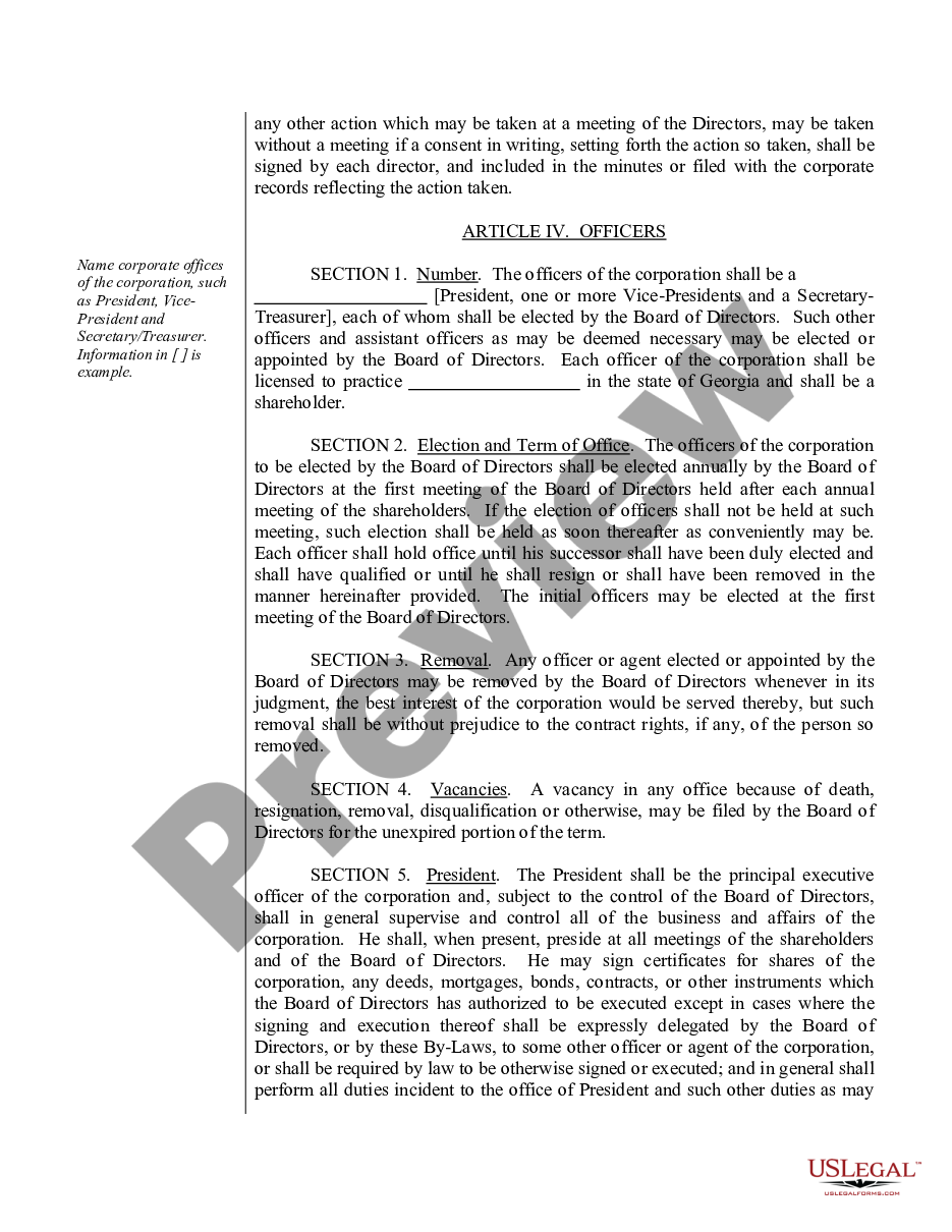 page 6 Sample Bylaws for a Georgia Professional Corporation preview
