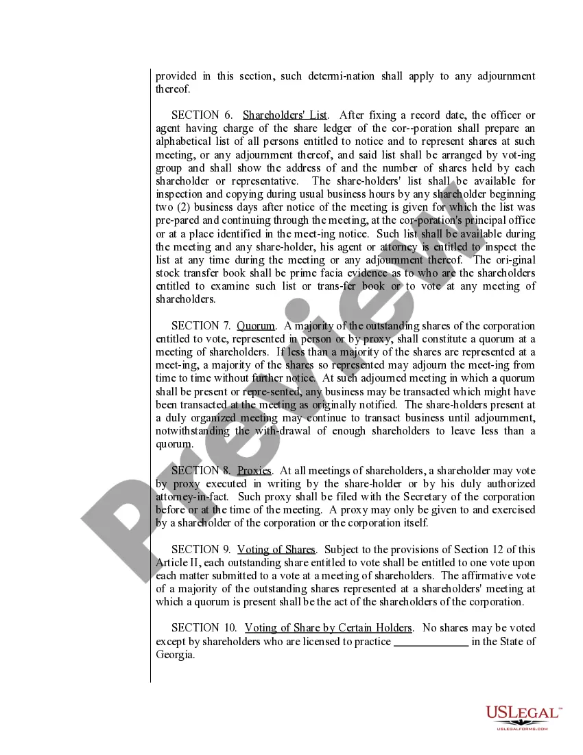 Get Sample Bylaws for a Georgia Professional Corporation Preview Sample Bylaws for a Georgia Professional Corporation