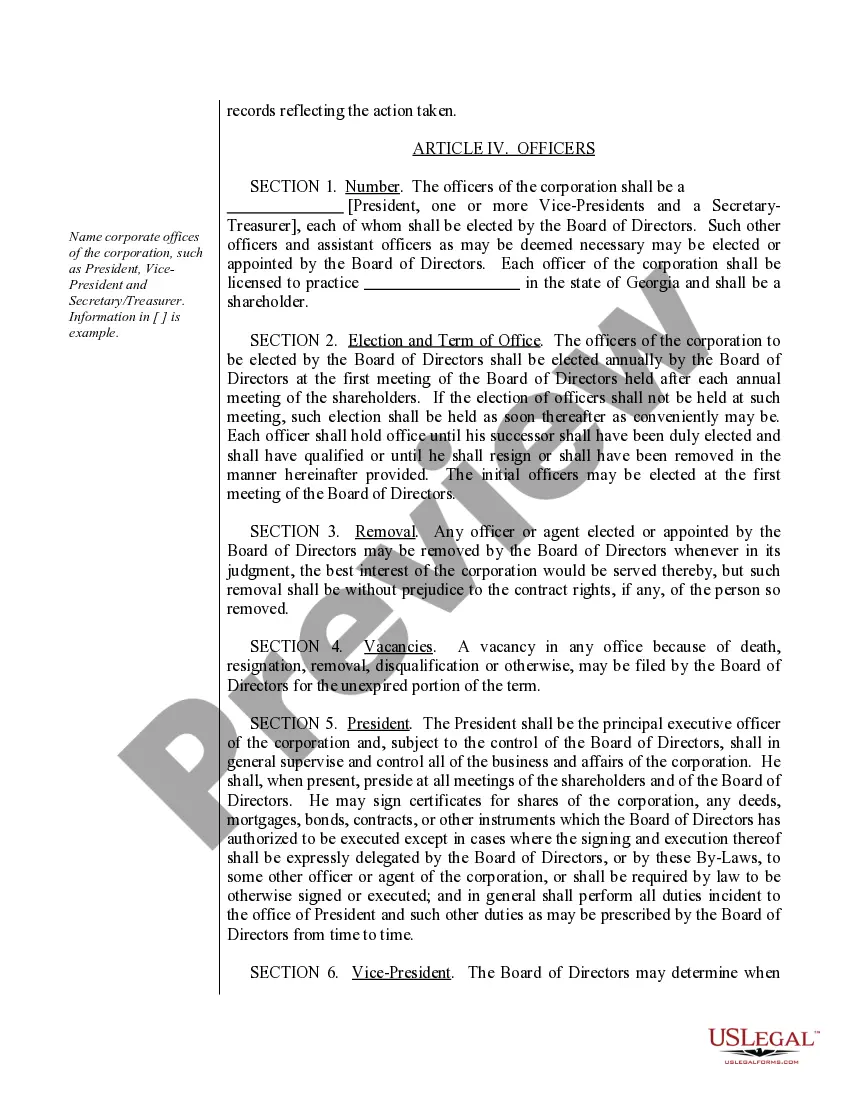 Get Sample Bylaws for a Georgia Professional Corporation Preview Sample Bylaws for a Georgia Professional Corporation