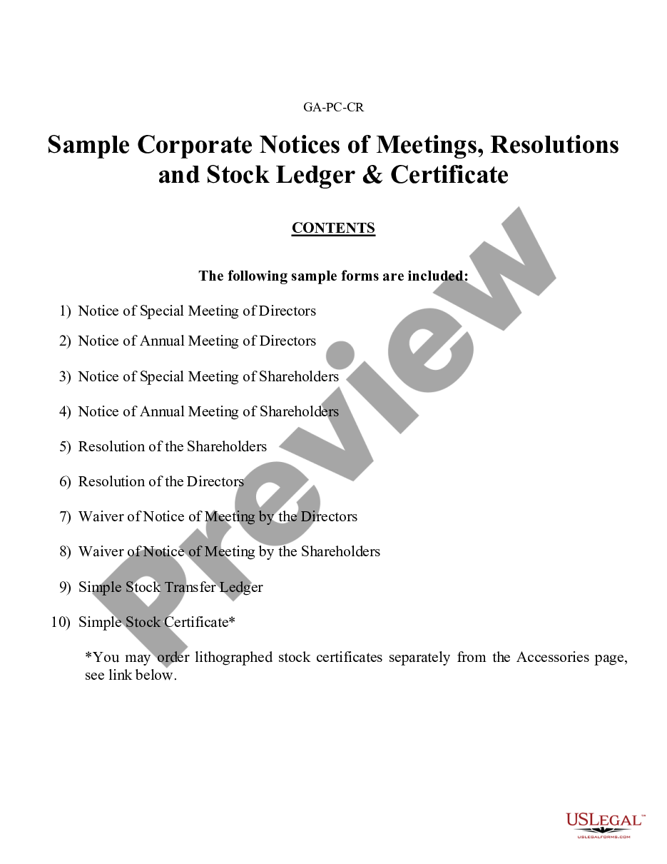 page 0 Sample Corporate Records for a Georgia Professional Corporation preview