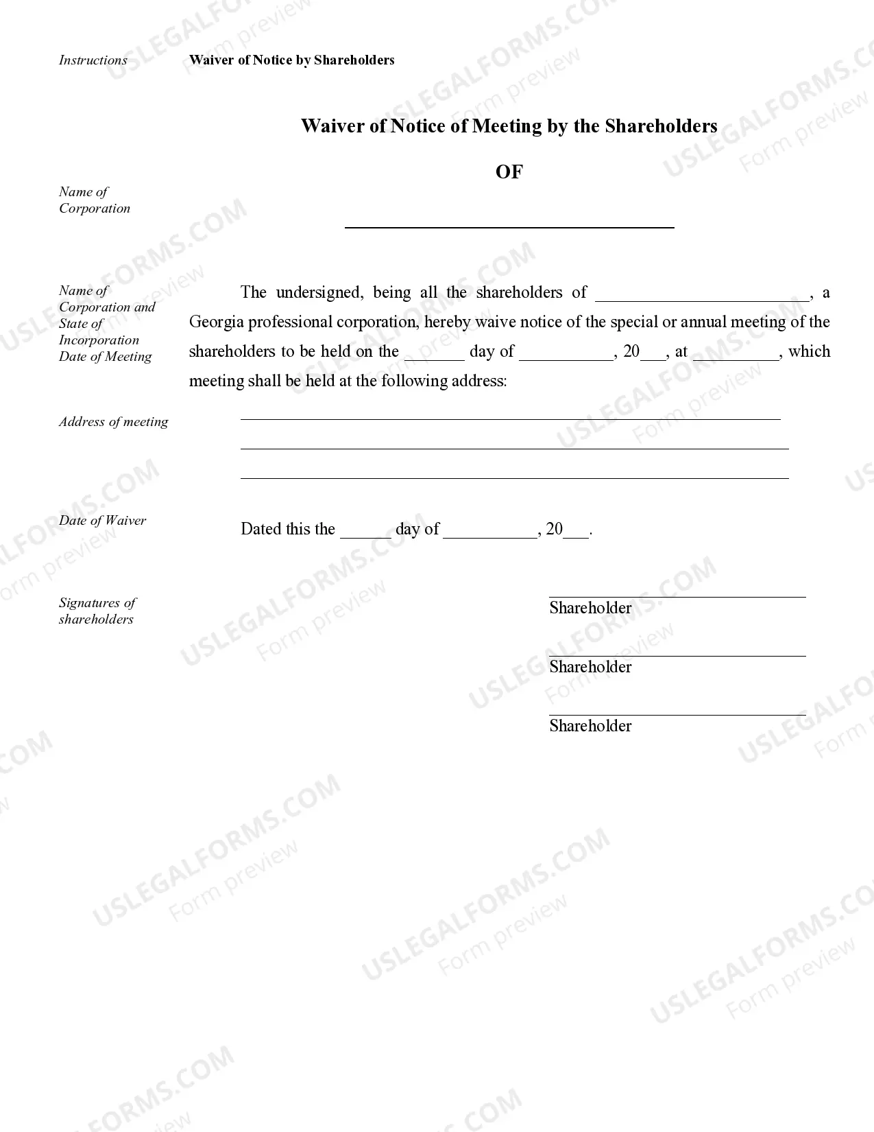 Preview Sample Corporate Records for a Georgia Professional Corporation