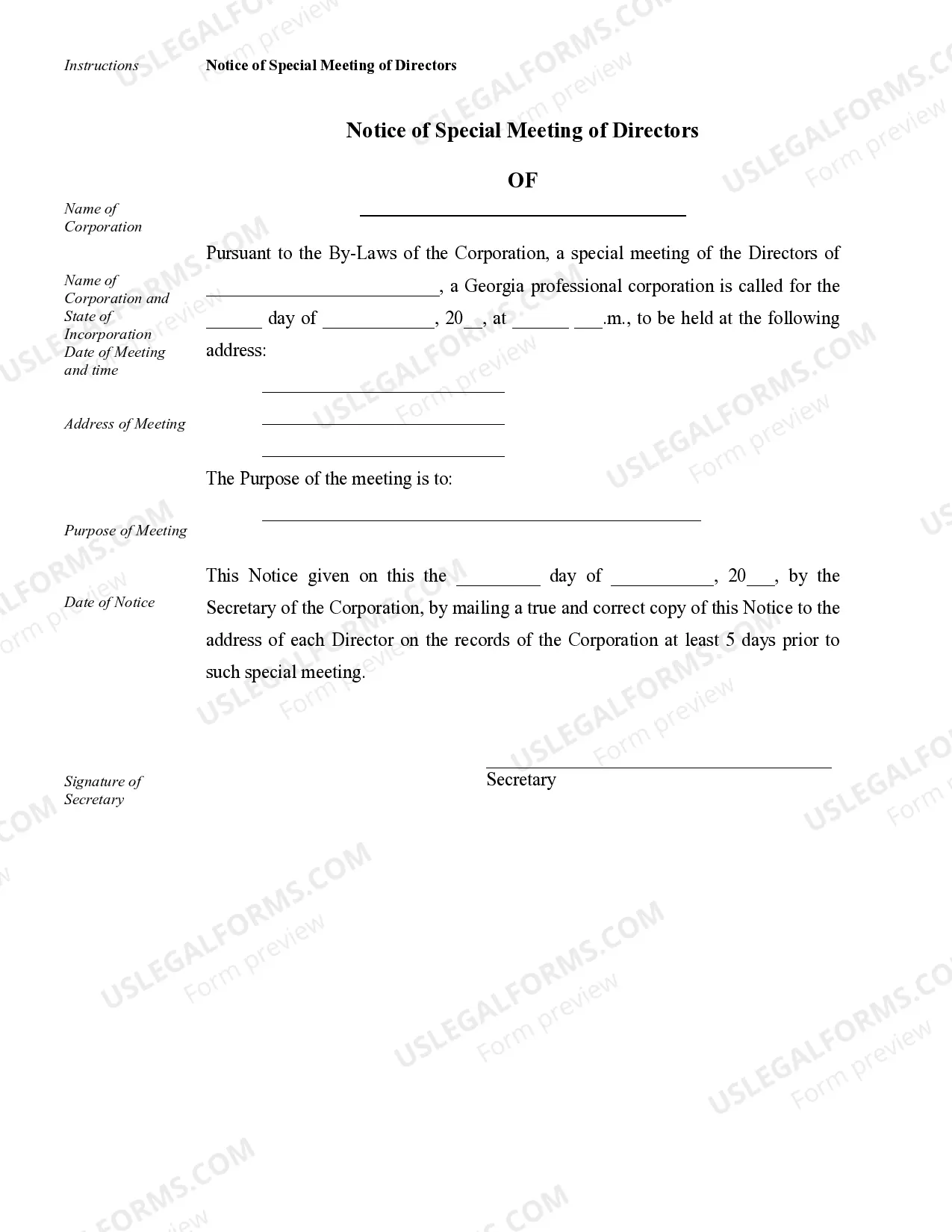 Preview Sample Corporate Records for a Georgia Professional Corporation