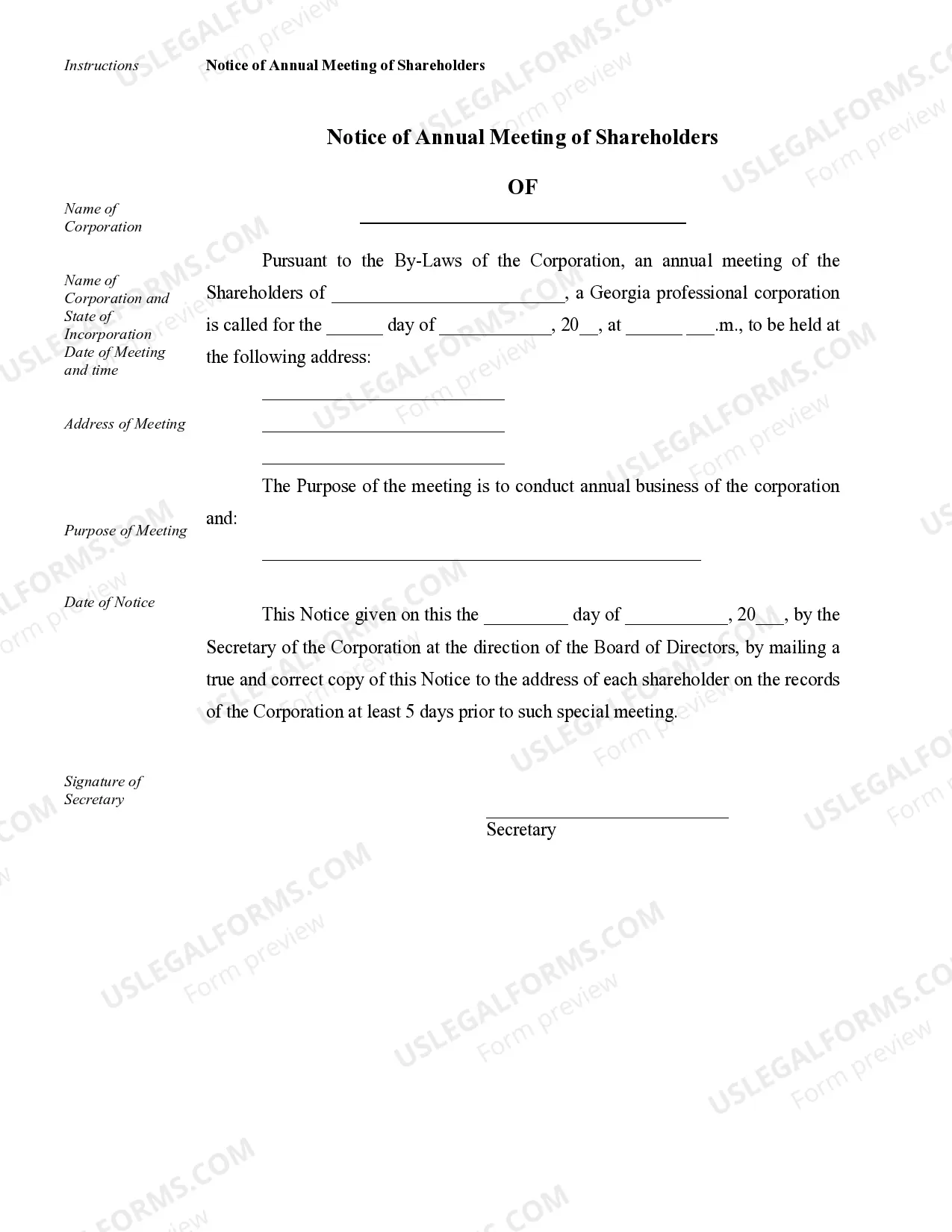 Preview Sample Corporate Records for a Georgia Professional Corporation