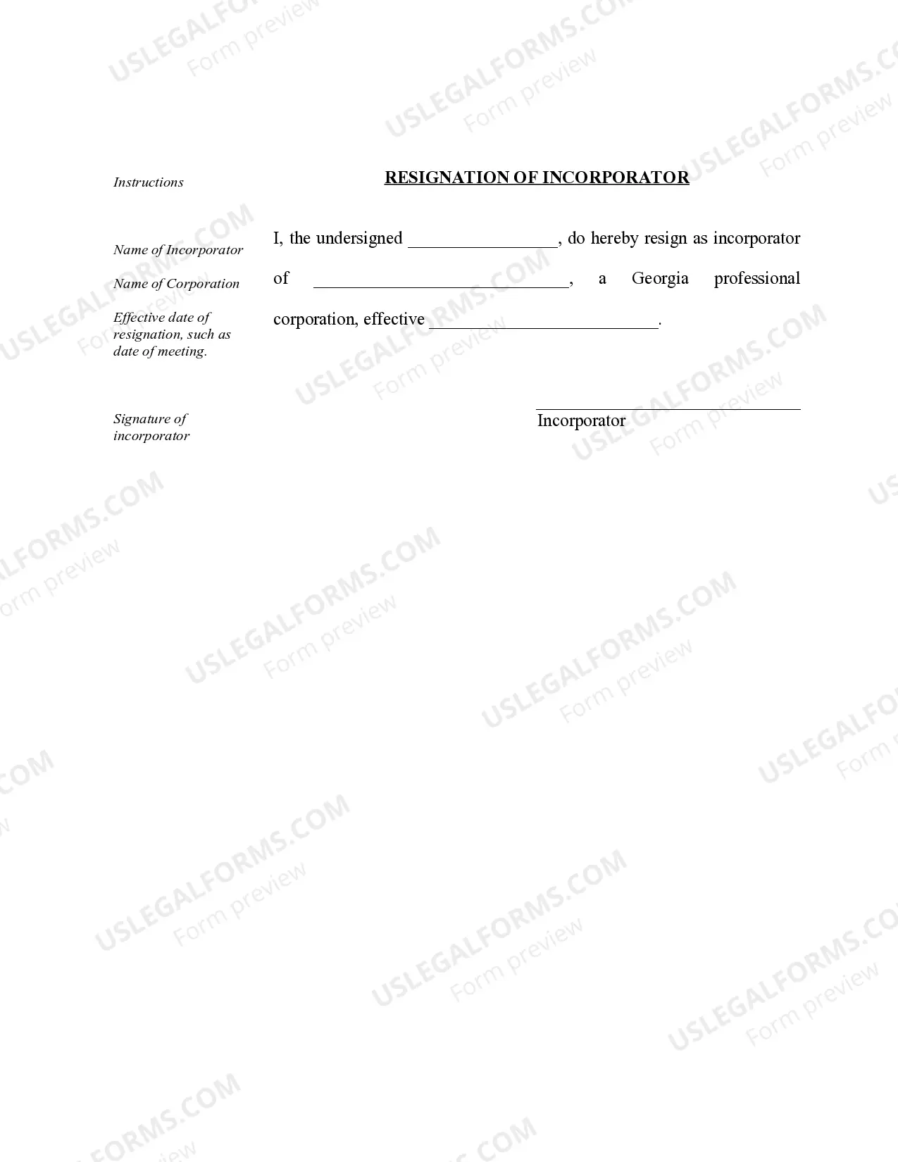 Preview Organizational Minutes for a Georgia Professional Corporation