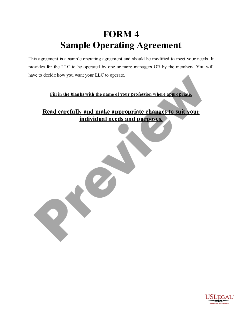 page 0 Sample Operating Agreement for Professional Limited Liability Company PLLC preview