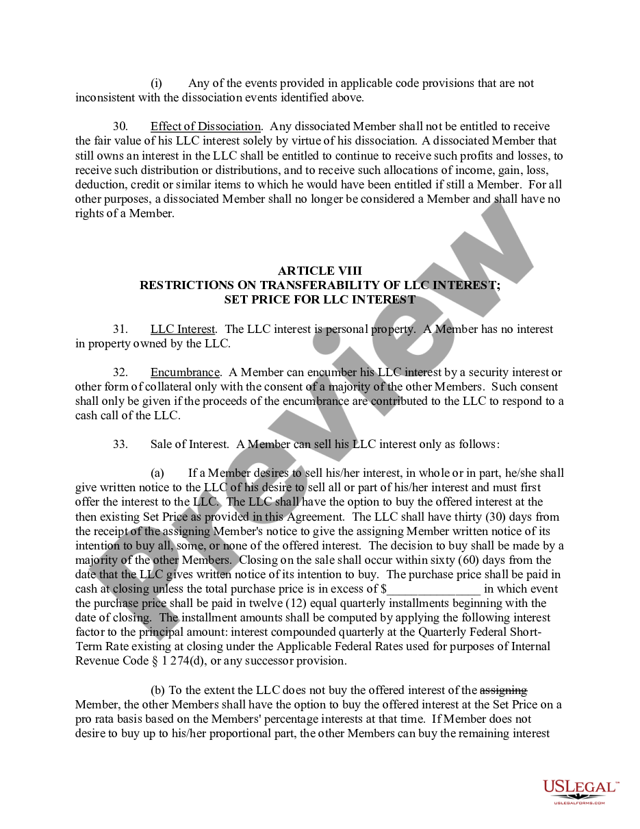 page 9 Sample Operating Agreement for Professional Limited Liability Company PLLC preview