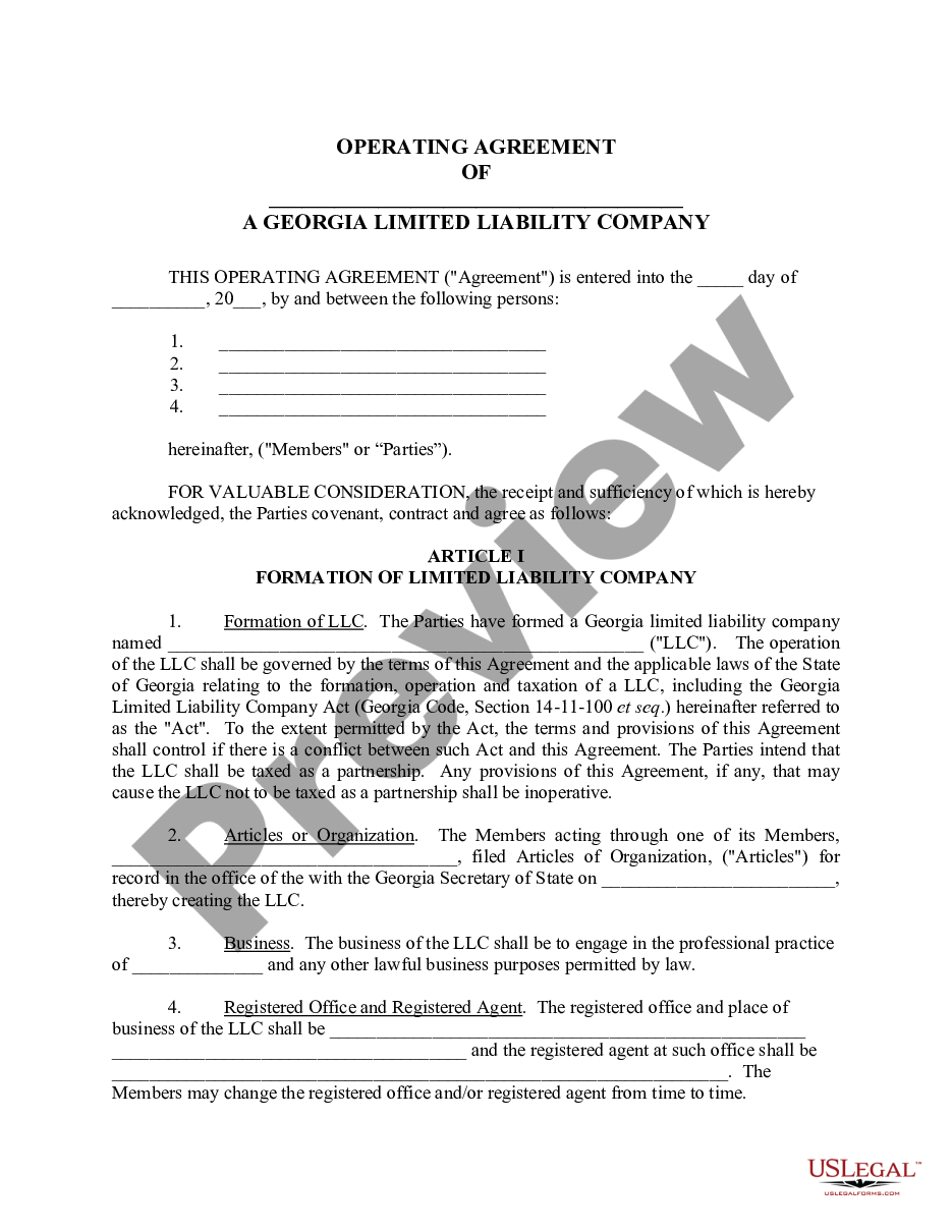 page 1 Sample Operating Agreement for Professional Limited Liability Company PLLC preview