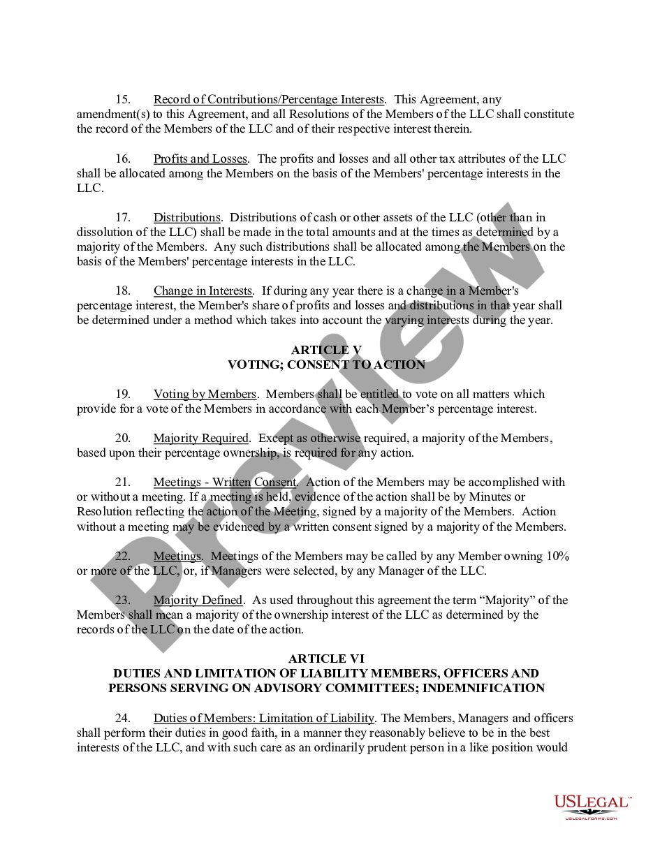 page 5 Sample Operating Agreement for Professional Limited Liability Company PLLC preview