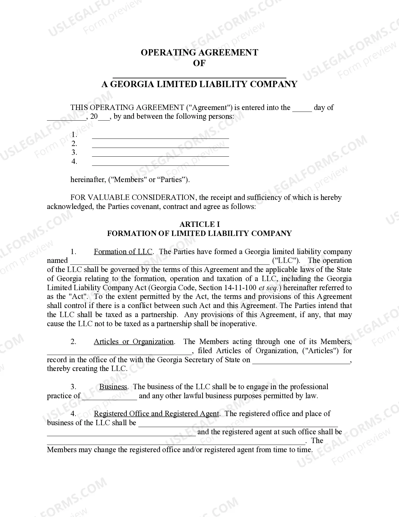 Preview Sample Operating Agreement for Professional Limited Liability Company PLLC