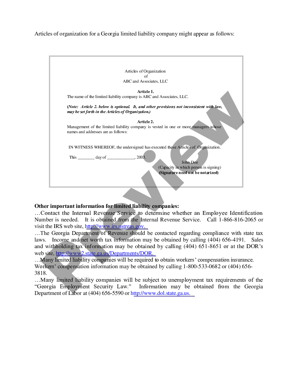 page 2 Articles of Organization for a Georgia Professional Limited Liability Company PLLC preview