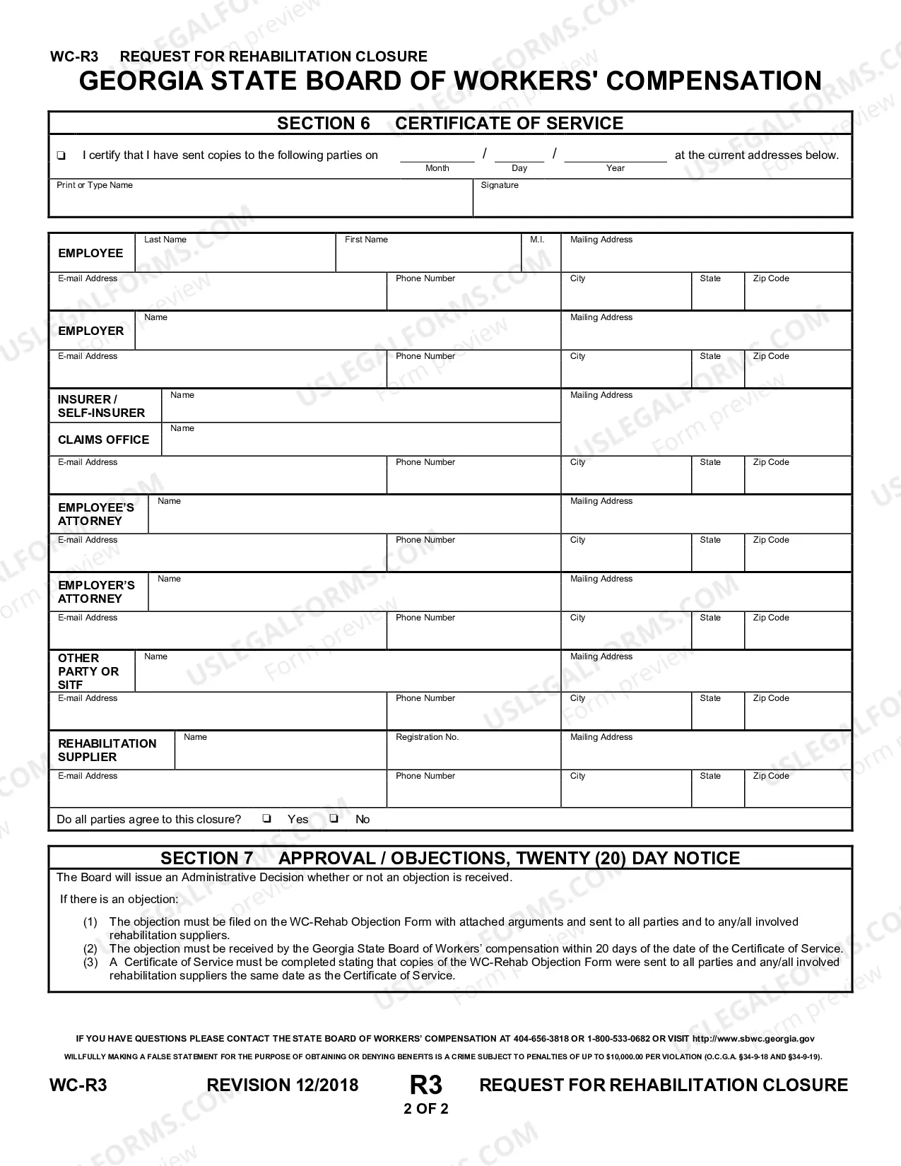 Preview Request For Rehabilitation Closure for Workers' Compensation