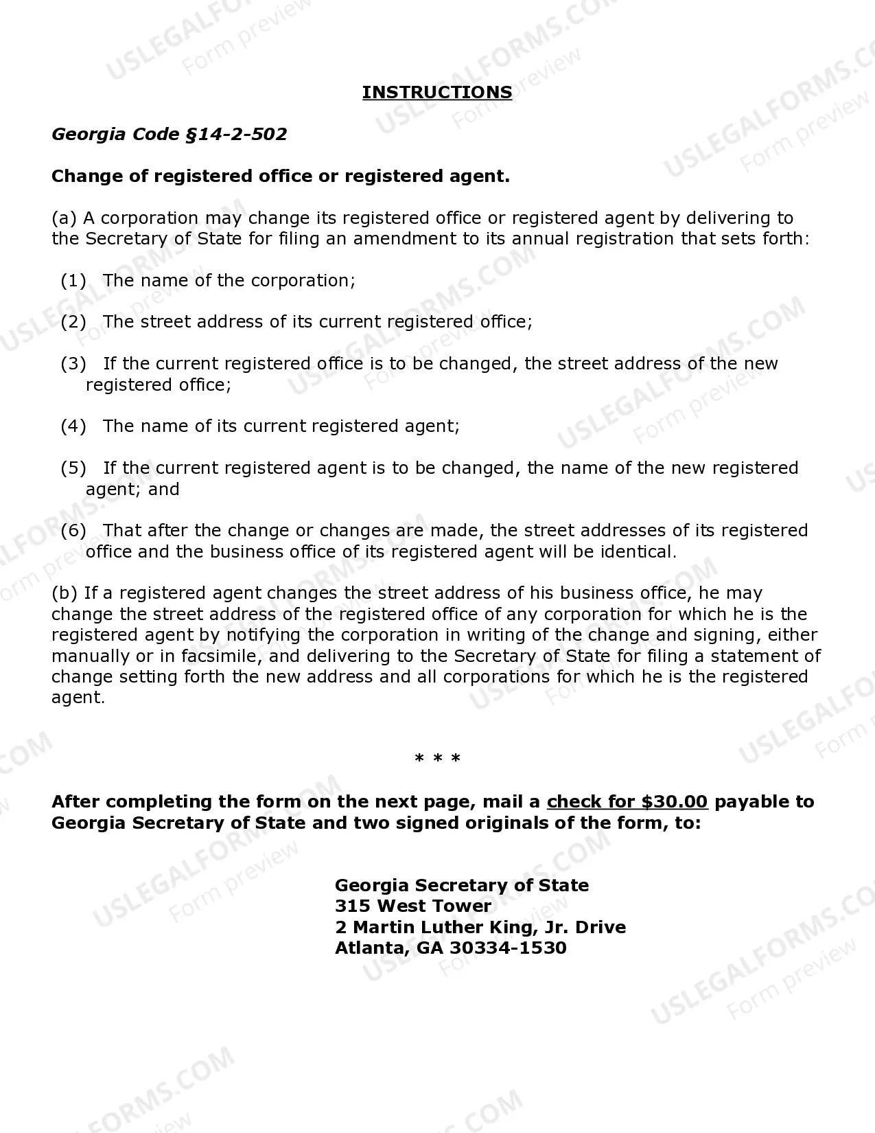 Preview Georgia Change of Registered Agent