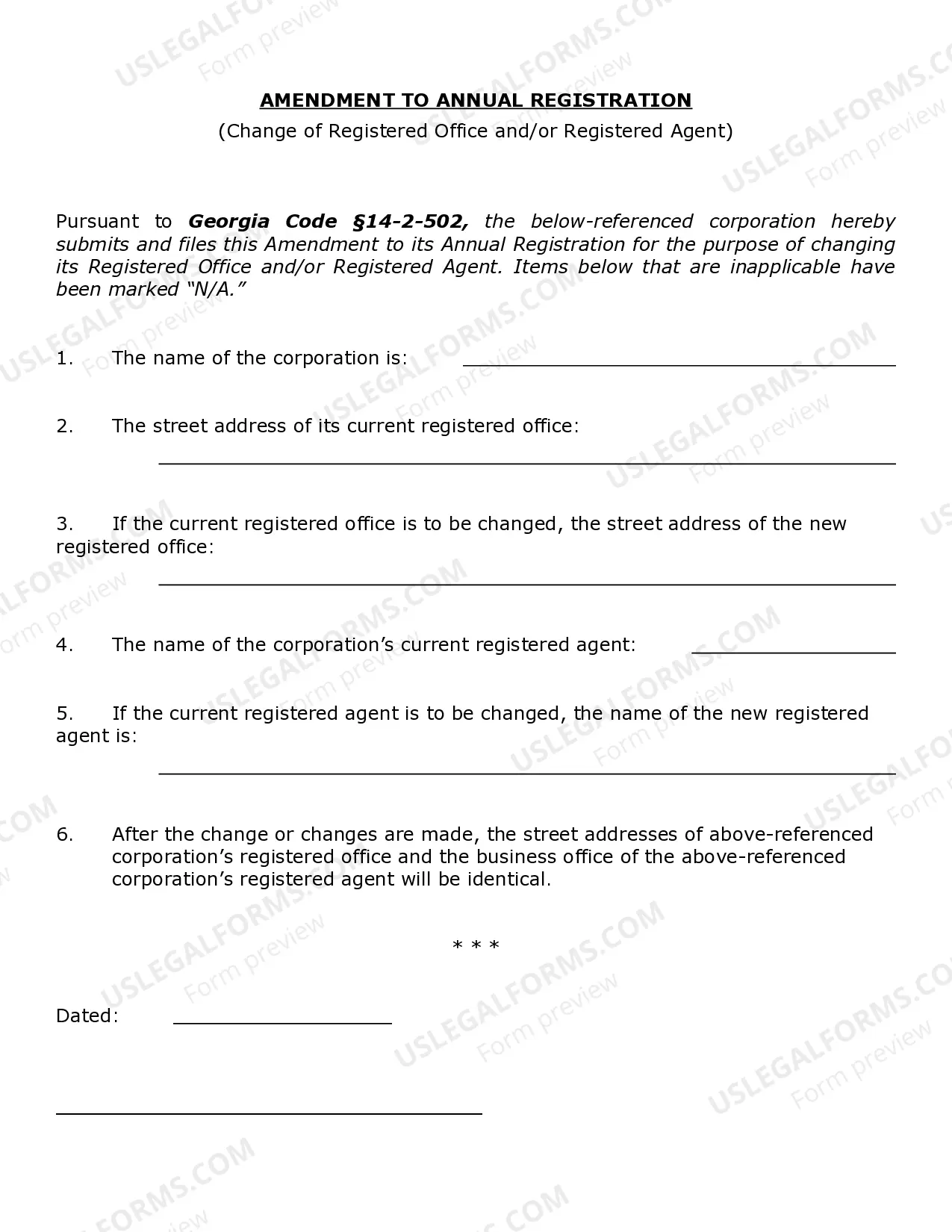 Preview Georgia Change of Registered Agent