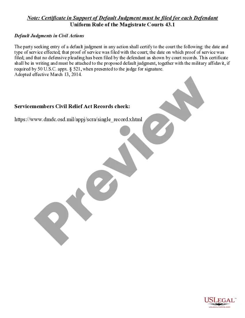 Preview Certificate in Support of Default Judgment