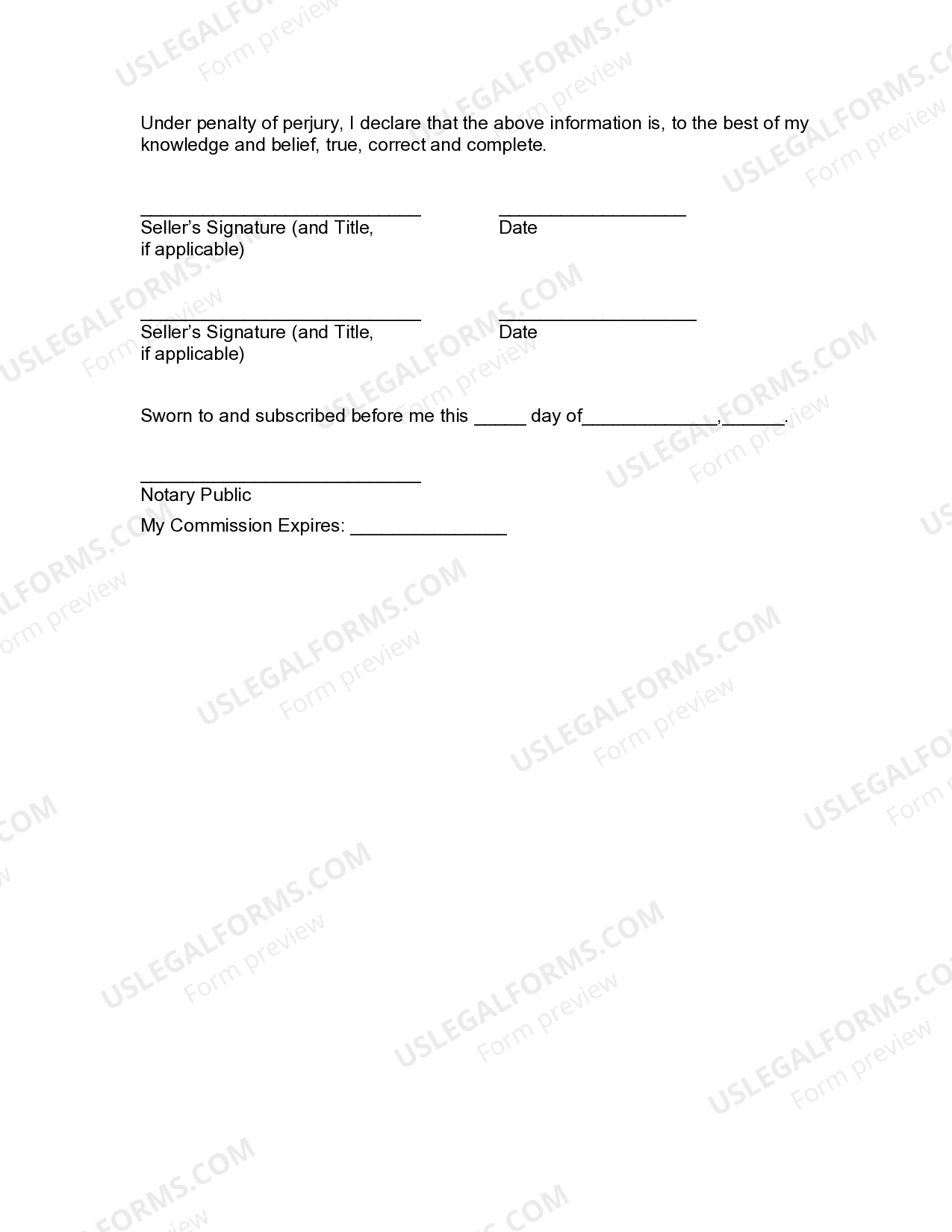 Affidavit of Seller's Residence US Legal Forms