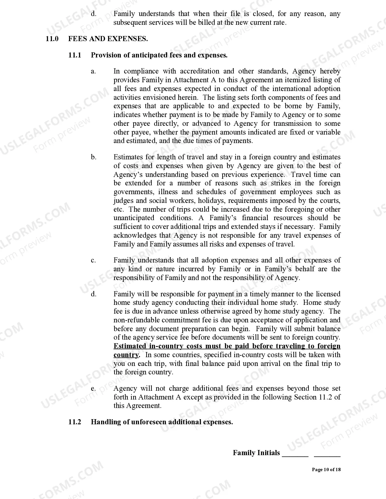 Preview International Adoption Service Agreement