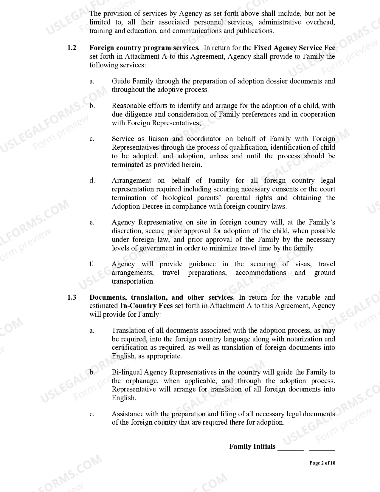 Preview International Adoption Service Agreement