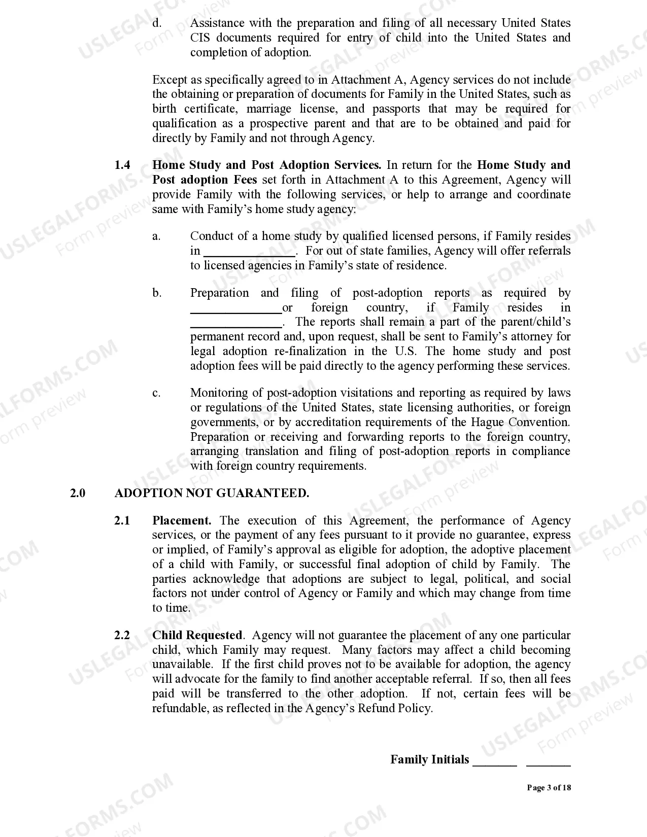 Preview International Adoption Service Agreement