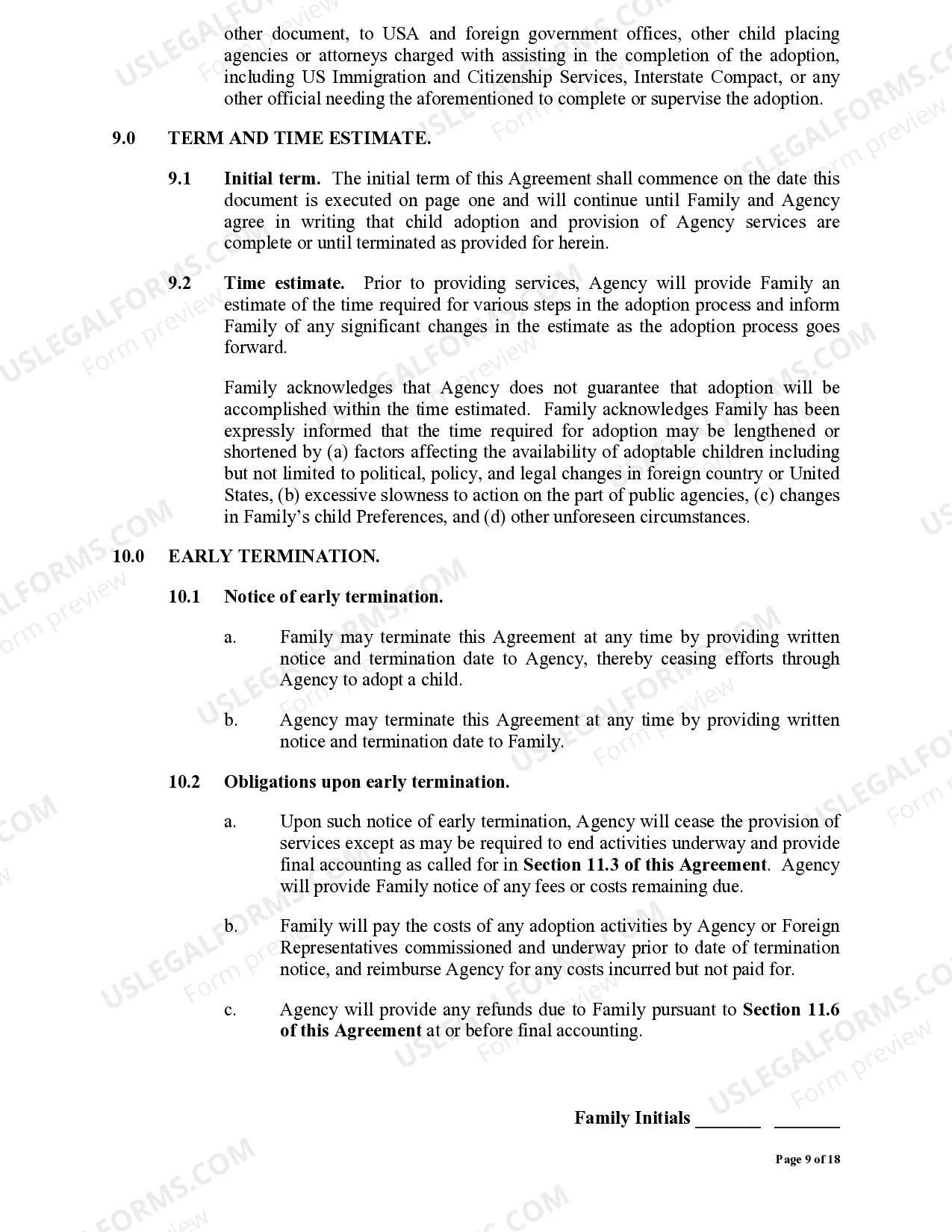 Preview International Adoption Service Agreement