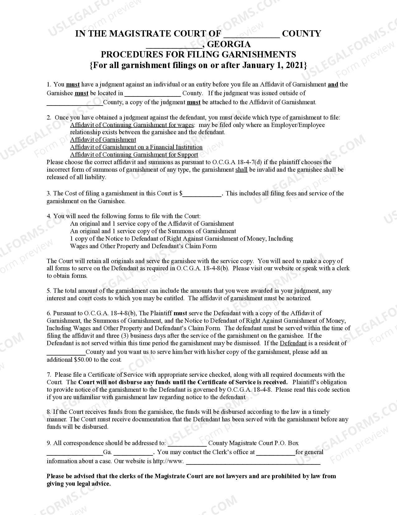 Affidavit of Garnishment State of US Legal Forms