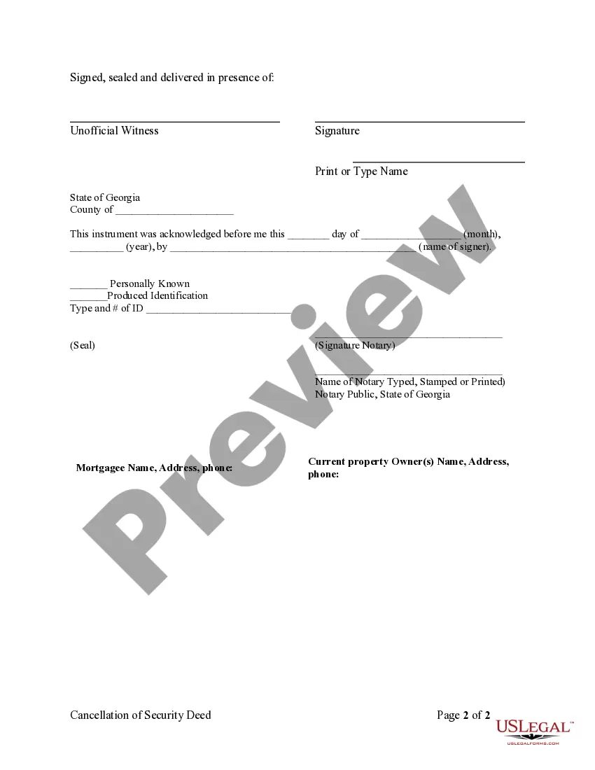 Preview Satisfaction, Release or Cancellation of Security Deed by Individual